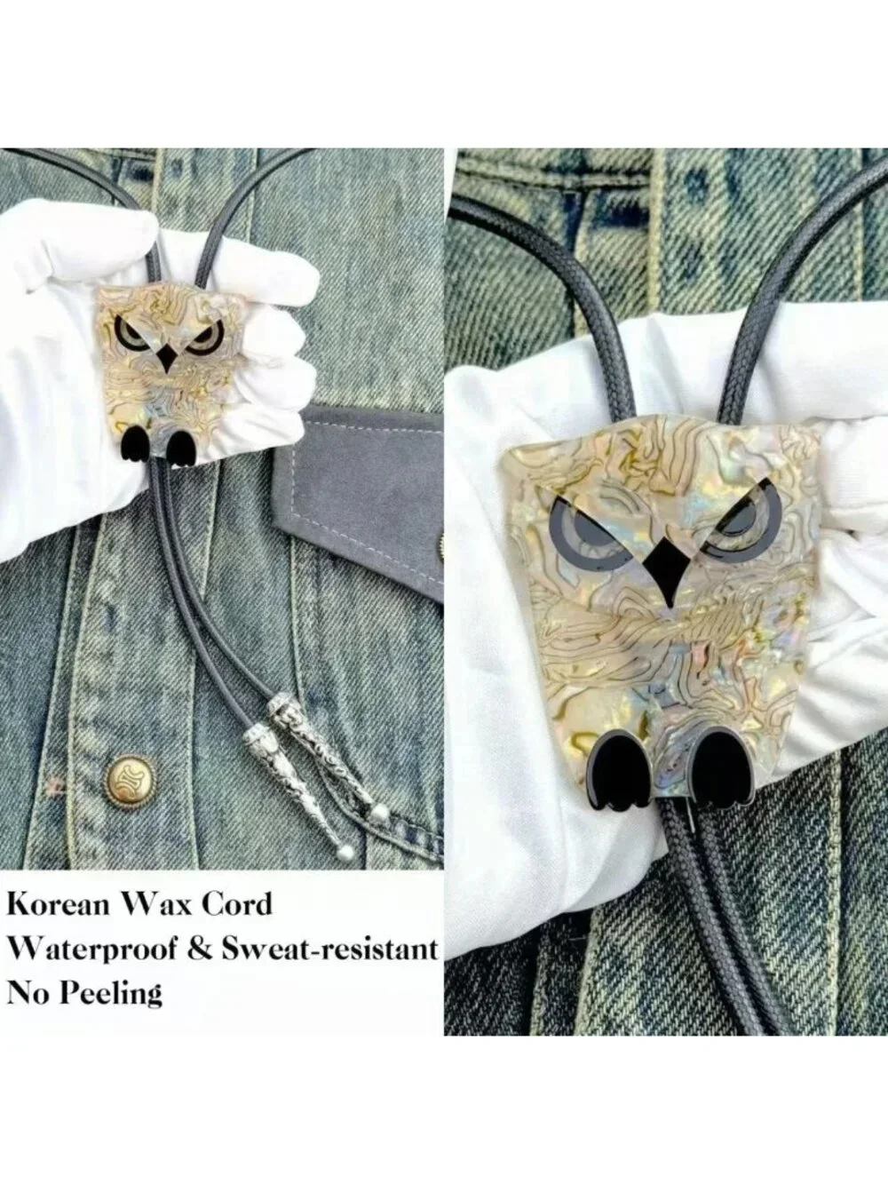 Handmade Western Bolo Tie - Unique Acrylic Animal Design, Longhorn Bull & Owl